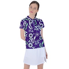 Floral Blue Pattern  Women s Polo Tee