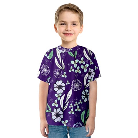 Floral Blue Pattern  Kids  Sport Mesh Tee by MintanArt