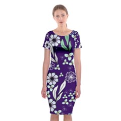 Floral Blue Pattern  Classic Short Sleeve Midi Dress by MintanArt