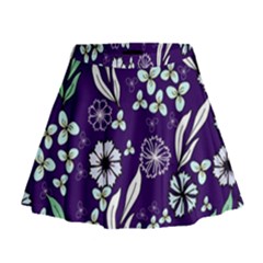 Floral Blue Pattern  Mini Flare Skirt by MintanArt