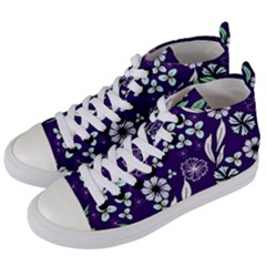 Floral Blue Pattern  Women s Mid-top Canvas Sneakers by MintanArt