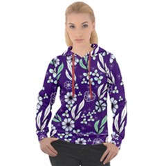 Floral Blue Pattern  Women s Overhead Hoodie by MintanArt