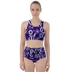 Floral Blue Pattern  Racer Back Bikini Set by MintanArt