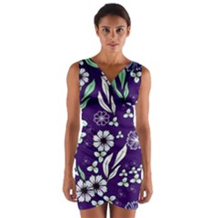 Floral Blue Pattern  Wrap Front Bodycon Dress by MintanArt