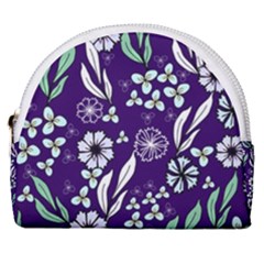 Floral Blue Pattern  Horseshoe Style Canvas Pouch by MintanArt