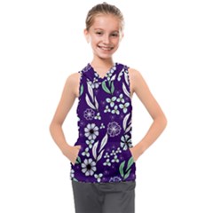 Floral Blue Pattern  Kids  Sleeveless Hoodie by MintanArt