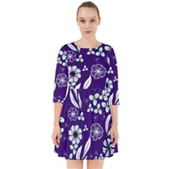 Floral Blue Pattern  Smock Dress