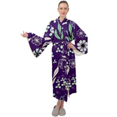 Floral Blue Pattern  Maxi Velour Kimono by MintanArt