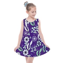 Floral Blue Pattern  Kids  Summer Dress by MintanArt