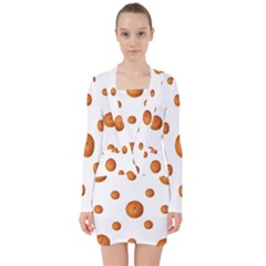 Tangerines Photo Motif Pattern Design V-neck Bodycon Long Sleeve Dress by dflcprintsclothing