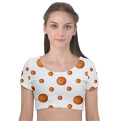 Tangerines Photo Motif Pattern Design Velvet Short Sleeve Crop Top  by dflcprintsclothing