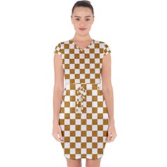 Checkerboard Gold Capsleeve Drawstring Dress  by impacteesstreetweargold