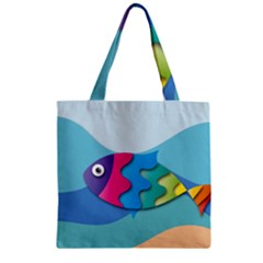 Illustrations Fish Sea Summer Colorful Rainbow Zipper Grocery Tote Bag