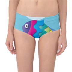 Illustrations Fish Sea Summer Colorful Rainbow Mid-waist Bikini Bottoms by HermanTelo