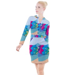 Illustrations Fish Sea Summer Colorful Rainbow Button Long Sleeve Dress by HermanTelo