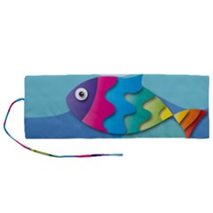 Illustrations Fish Sea Summer Colorful Rainbow Roll Up Canvas Pencil Holder (m)