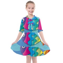 Illustrations Fish Sea Summer Colorful Rainbow Kids  All Frills Chiffon Dress