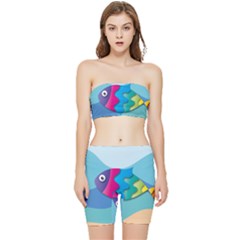Illustrations Fish Sea Summer Colorful Rainbow Stretch Shorts And Tube Top Set