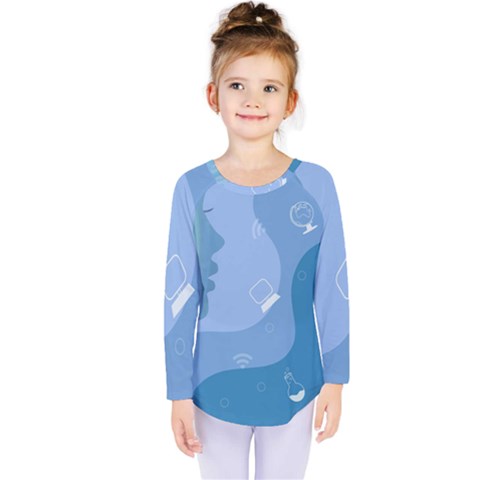 Online Woman Beauty Blue Kids  Long Sleeve Tee by Mariart