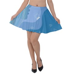 Online Woman Beauty Blue Velvet Skater Skirt by Mariart