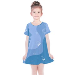 Online Woman Beauty Blue Kids  Simple Cotton Dress