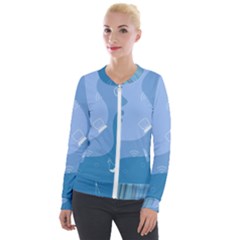Online Woman Beauty Blue Velvet Zip Up Jacket