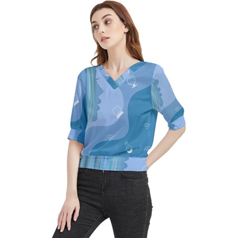 Online Woman Beauty Blue Quarter Sleeve Blouse by Mariart