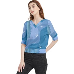 Online Woman Beauty Blue Quarter Sleeve Blouse