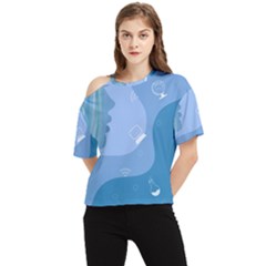 Online Woman Beauty Blue One Shoulder Cut Out Tee by Mariart