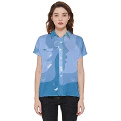Online Woman Beauty Blue Short Sleeve Pocket Shirt