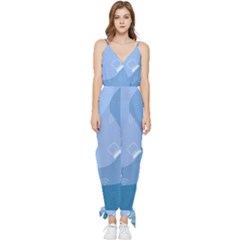 Online Woman Beauty Blue Sleeveless Tie Ankle Jumpsuit