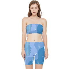 Online Woman Beauty Blue Stretch Shorts And Tube Top Set