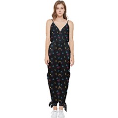 Abstract Texture Sleeveless Tie Ankle Jumpsuit