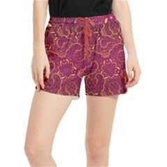 Golden Red Pattern Runner Shorts by designsbymallika