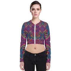 Colorful Boho Pattern Long Sleeve Zip Up Bomber Jacket by designsbymallika