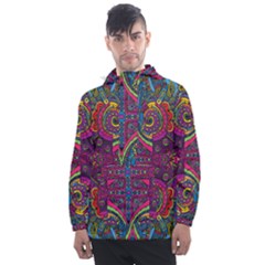 Colorful Boho Pattern Men s Front Pocket Pullover Windbreaker by designsbymallika