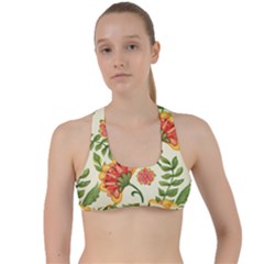 Orange Flowers Criss Cross Racerback Sports Bra