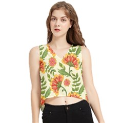 Orange Flowers V-Neck Cropped Tank Top