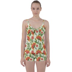 Orange Flowers Tie Front Two Piece Tankini