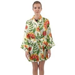 Orange Flowers Long Sleeve Satin Kimono