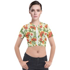 Orange Flowers Short Sleeve Cropped Jacket