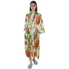 Orange Flowers Maxi Satin Kimono by designsbymallika
