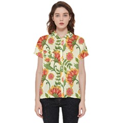 Orange Flowers Short Sleeve Pocket Shirt