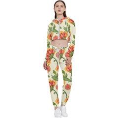 Orange Flowers Cropped Zip Up Lounge Set