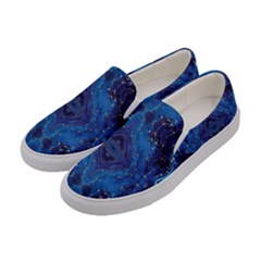 Blue Golden Marble Print Women s Canvas Slip Ons by designsbymallika