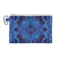 Blue Golden Marble Print Canvas Cosmetic Bag (large) by designsbymallika