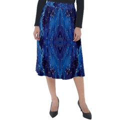 Blue Golden Marble Print Classic Velour Midi Skirt  by designsbymallika