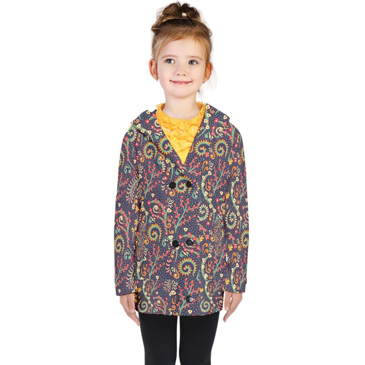 Pretty Baatik Print Kids  Double Breasted Button Coat