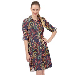 Pretty Baatik Print Long Sleeve Mini Shirt Dress