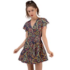 Pretty Baatik Print Flutter Sleeve Wrap Dress by designsbymallika